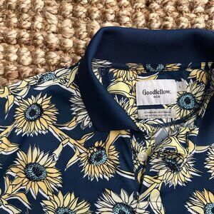Goodfellow Men's Large Navy Blue & Sunflowers Standard Fit SS Polo Shirt Target